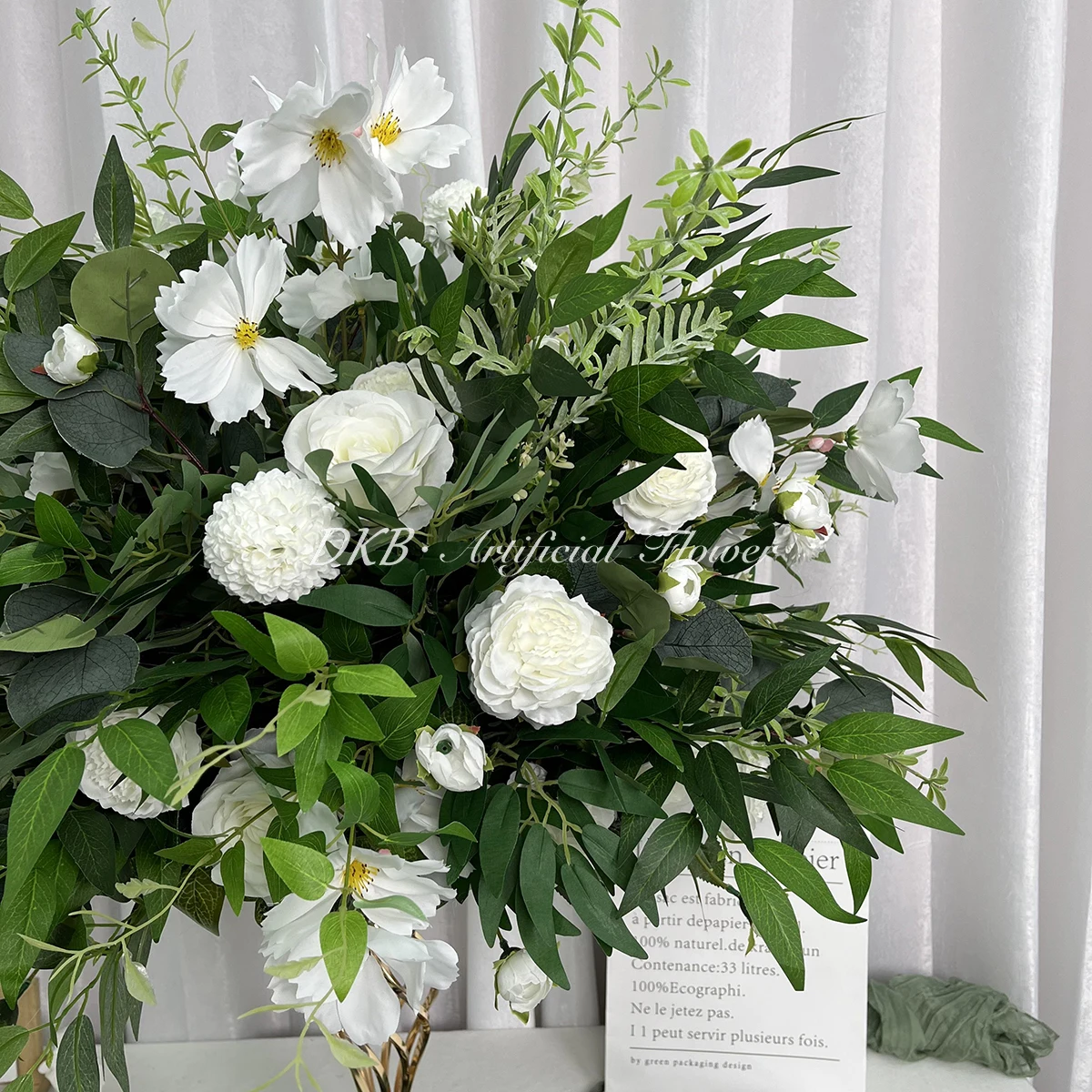 DKB Artificial Factory Customized Real Touch White Rose Greenery Leaves Flower Ball for Decor