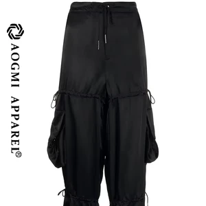 AOGMI Haute Couture Fashion Ladies Custom High Waist Retro Pocket Casual Autumn Street Cargo Pants Drawstring 100% Polyester