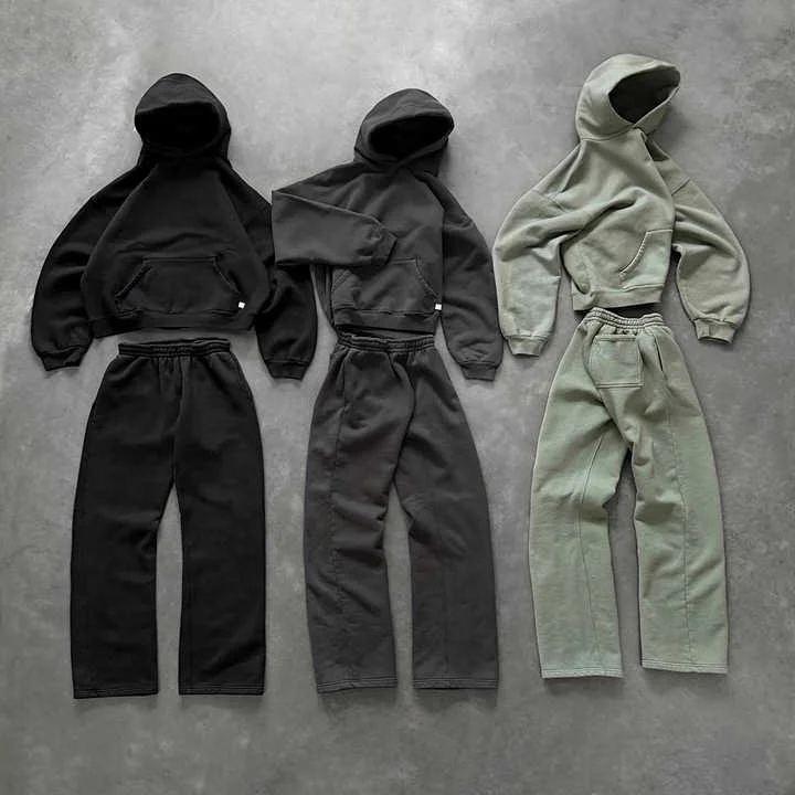 Salati Custom Winter Oversized Cotton Baggy Blank Hoodies and Sweatpants Set Man Jogging Suit Sweatsuit Sports Tracksuit for Men gallery 4