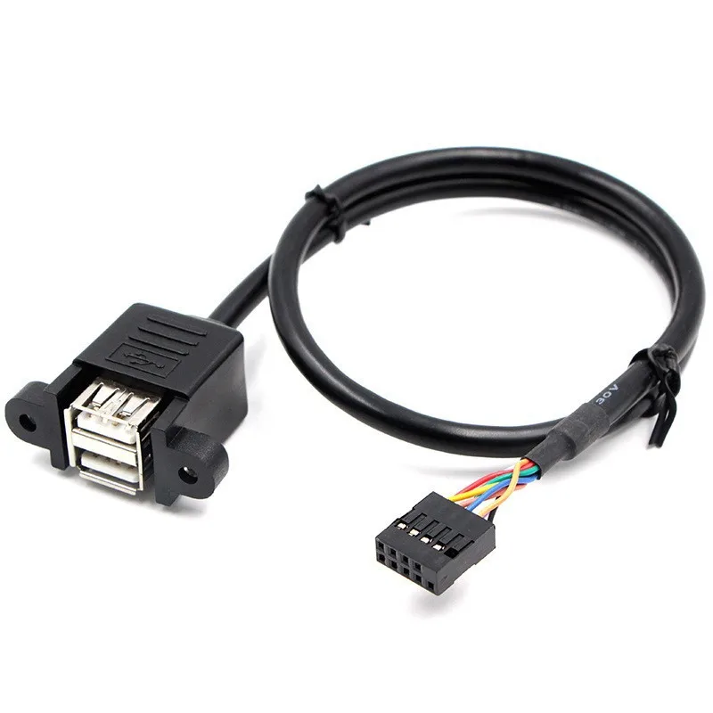 9-pin Header to Dual USB Extension Cable with Panel Mount Double USB Extension PVC Cable with Screw Dupont 2.54 Pitch