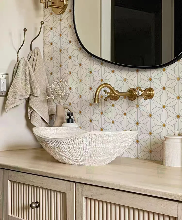 Waterjet Flower Pattern Marble Mosaic Tile for Kitchen Backsplash ...