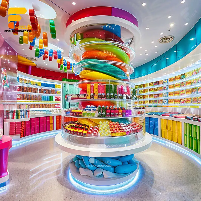 Retail Candy Decoration Store Nut Display Shelf Candy Wall Display Glass Cabinet Chocolate Counter for Candy Shop