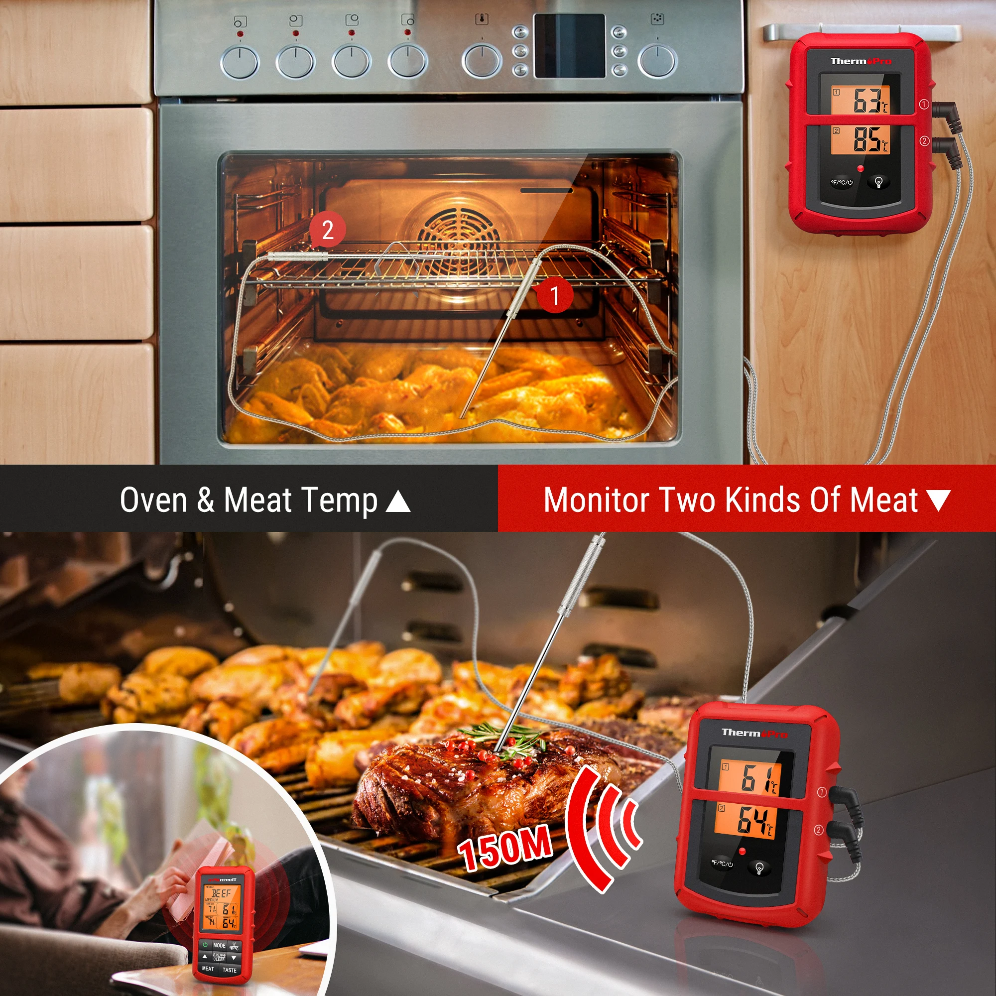 Thermopro Tp20c Remote Wireless Digital Thermometer For Meat Bbq