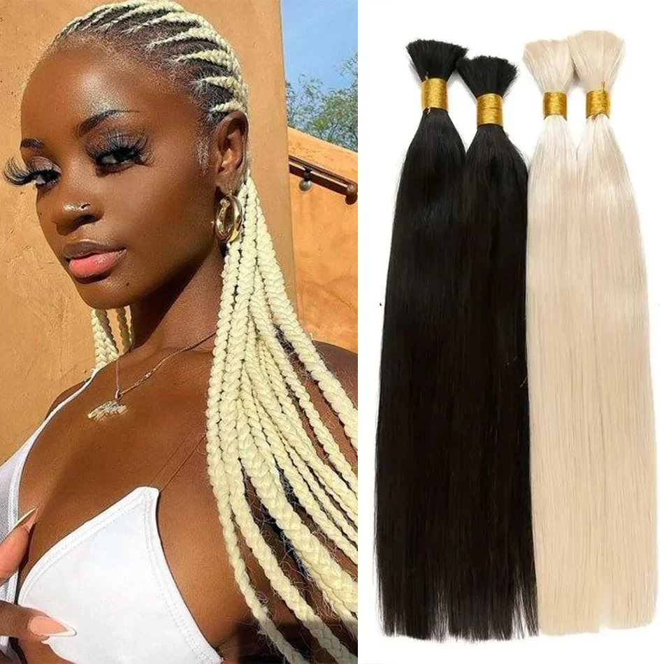 Blonde Human Hair Bulk Braiding Extensions No Weft Unprocessed 50g 16-24inch_voghion.com