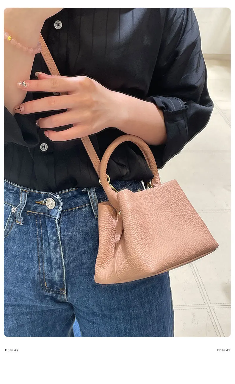 Full Grain Pebble Pattern Leather Crossbody Hand Bag Bucket Bag Lady Genuine Cowhide Leather Crossbody Shoulder Bag for Women