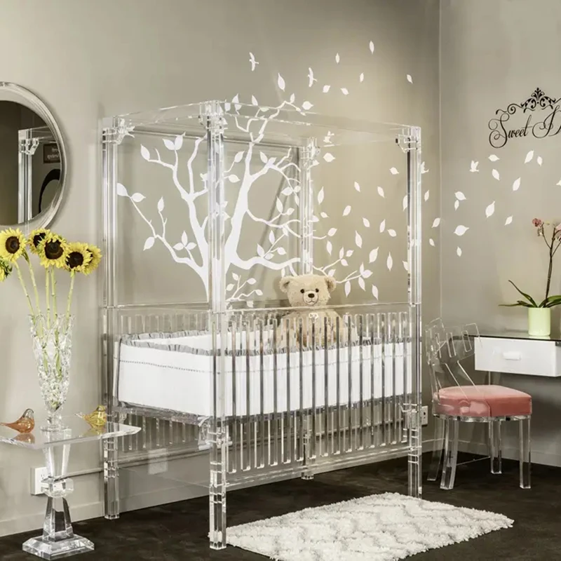 Queen Size Clear Acrylic Baby Bed Crib Cot Kids' Bed Rails for Nest Acrylic Chinese Design Style
