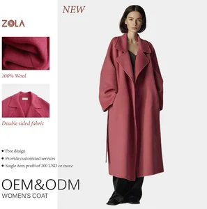 High-End Women's Double-Sided 100% Wool Coat Belt Closure Handmade Customized Design Long Casual Eco-Friendly Keep Warm