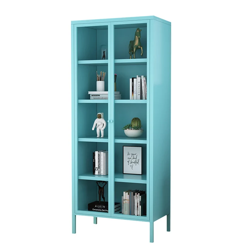 Home Steel Bookcase Storage Cabinet Living Room Balcony Glass Door Storage Cabinet With Feet