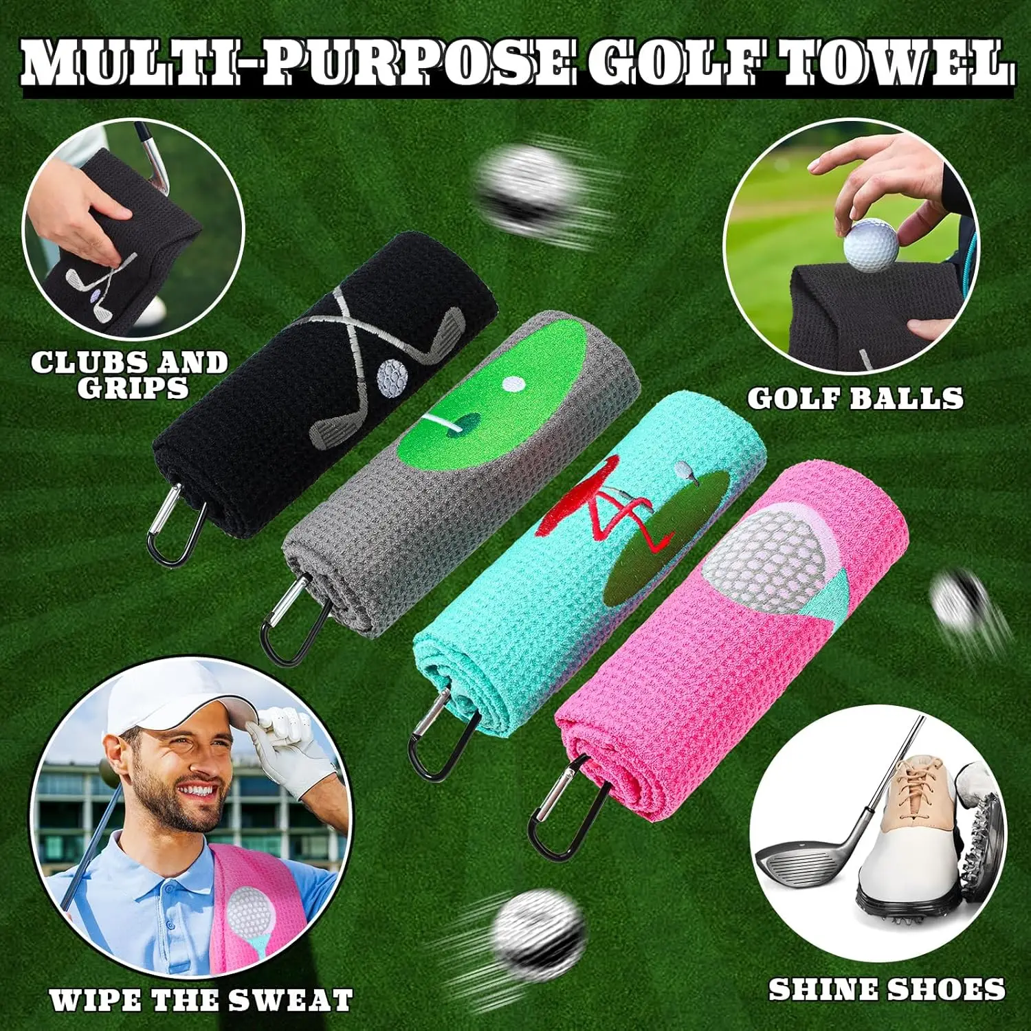 Personalized Logo Microfiber Golf Towel Quick Dry Tri-fold Waffle Pattern Printed Polyester Sport Towel for Travel Jacquard manufacture