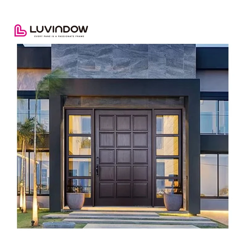 Luvindow Traditional Customized Design Oak Pine Cherry Solid Wood Entry Pivot Hinged Swings Both Ways Doors