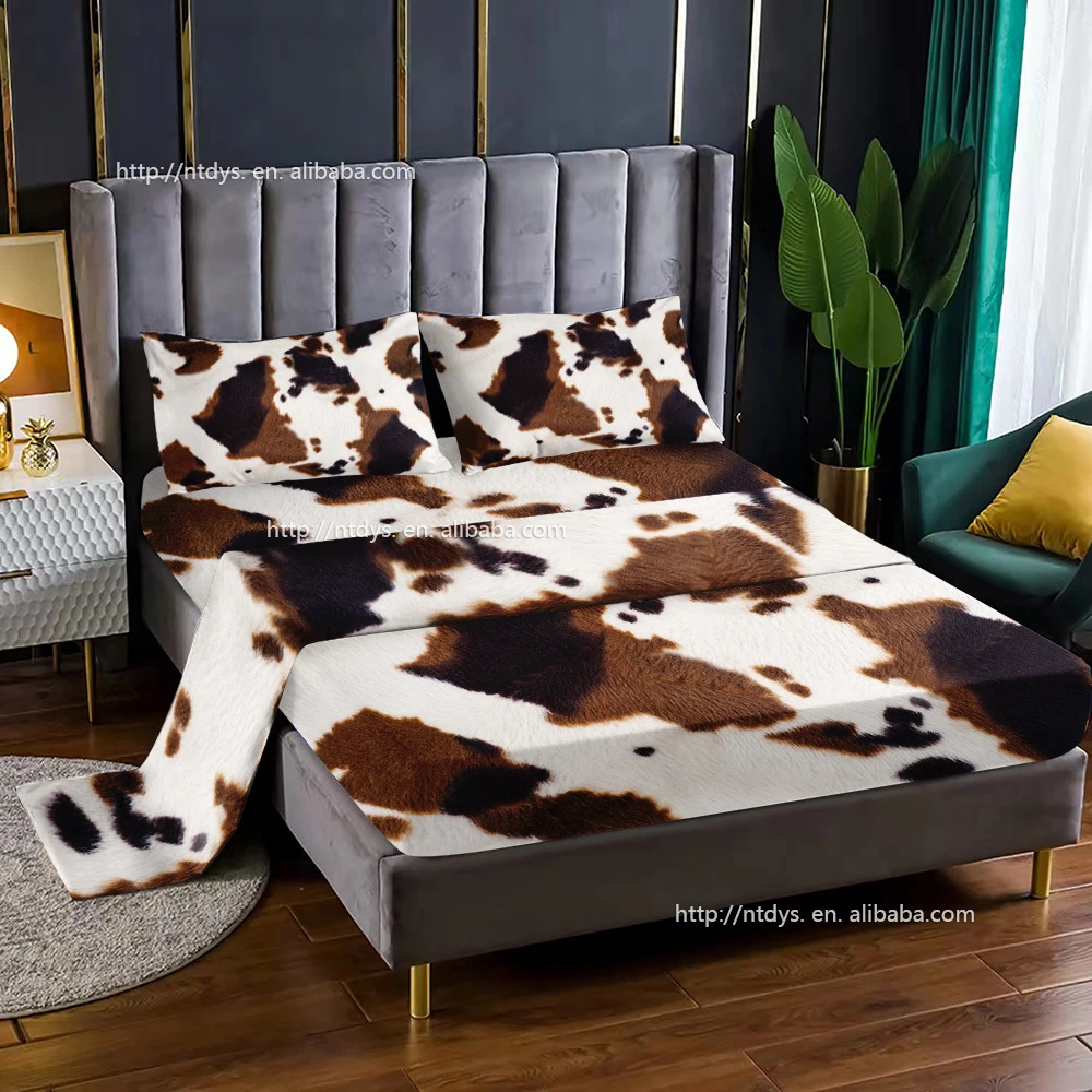 Cow Print Duvet Cover Set Queen Double Bed Brown And White Cowhide
