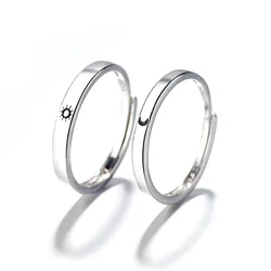 S925 Sterling Silver Ring Adjustable Sun Moon Couple Rings Wedding