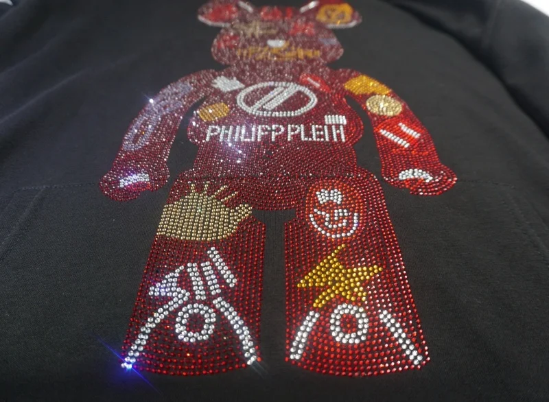 Professional factory ready design hot fix rhinestone new Christmas bear machine transfers