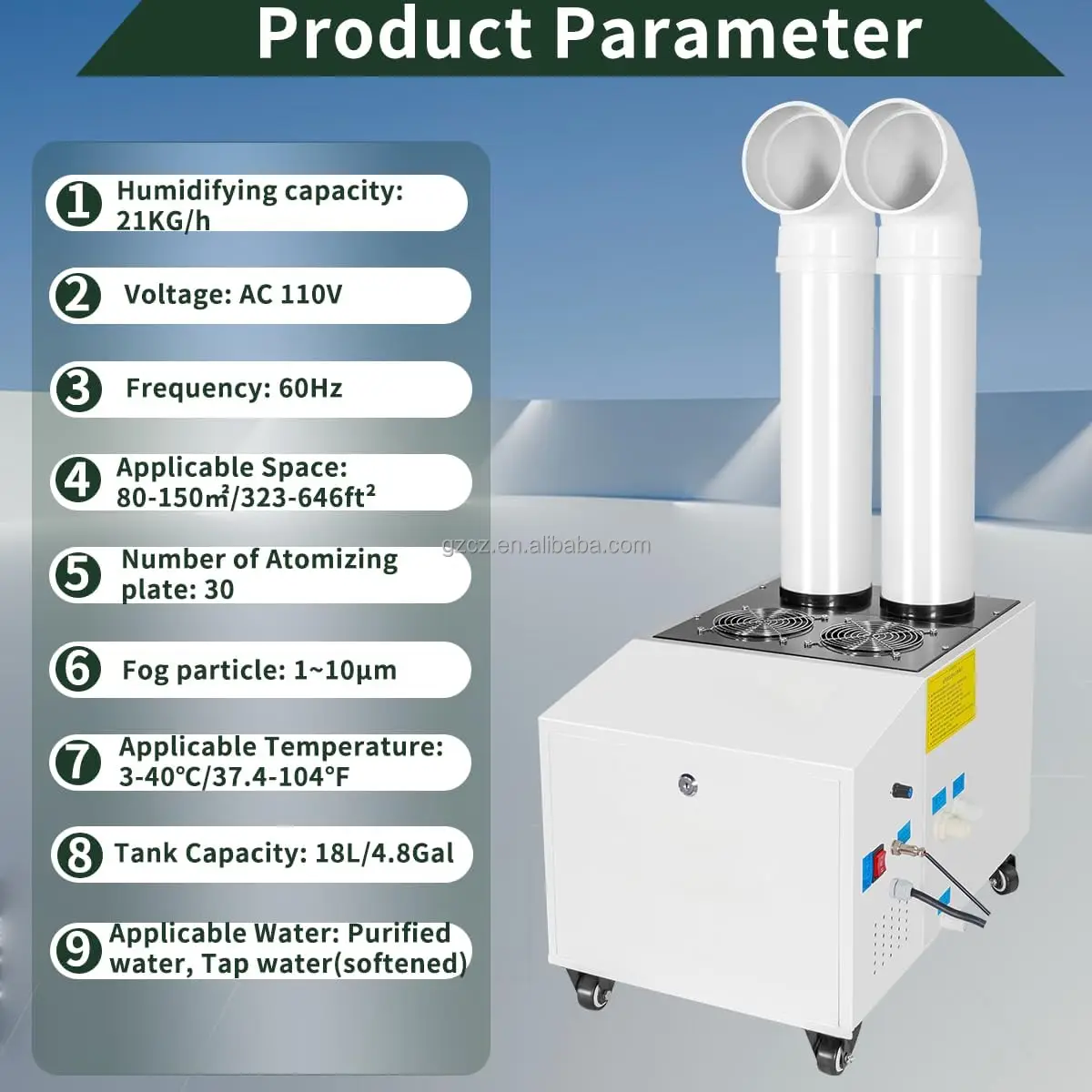 6.6 Gallons Cool Mist Ultrasonic Whole House Humidifier with extended tube for 3000 Cubic Feet J39 LACIDOLL Humidifier Industrial 21L Super Large Capacity Commercial Supermar