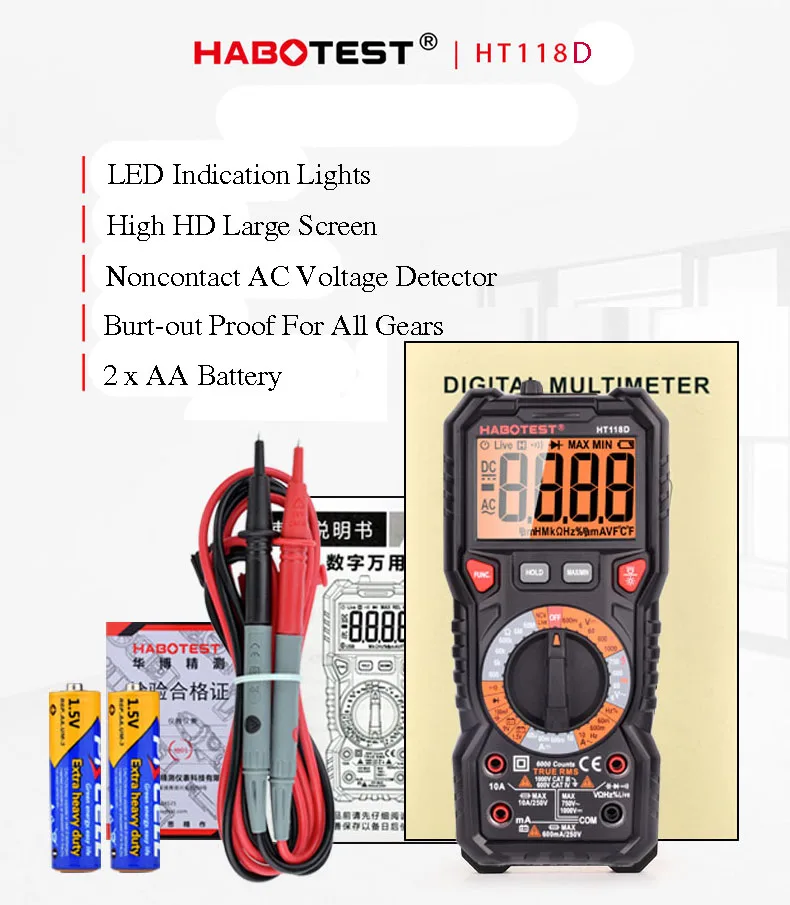 Professional 1000V DC Digital Multimeter with Double Color Backlight and High Voltage Measurement for Industrial Use