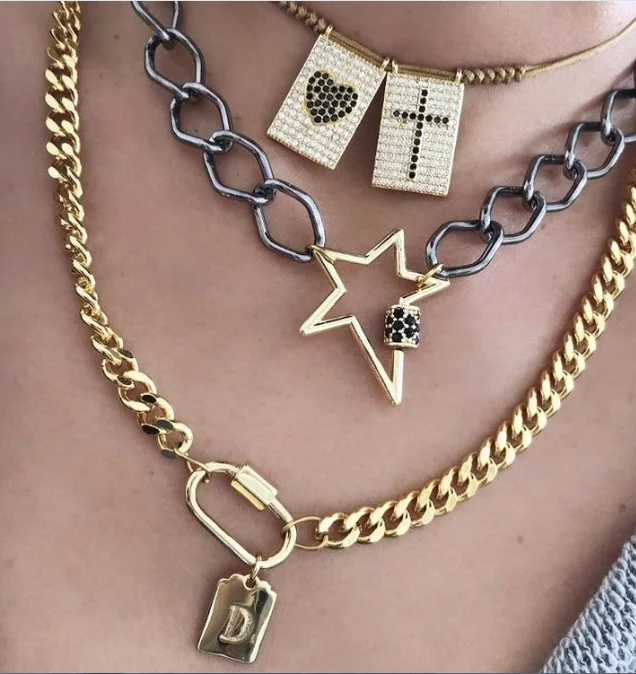 Gold/black Cuban Chain Necklace Choker 