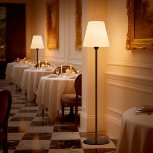 Elegant European Style Floor Lamp with Premium Marble Base and Soft Lighting PE Shade, Ideal for High End Restaurant