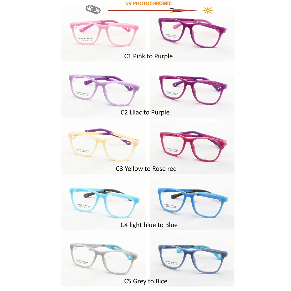 Tr90 Rubber Flexible Colorful Uv Photochromic Glasses Frames No Screw  Removable Changing Colors Kids Optical Eyeglasses Frame