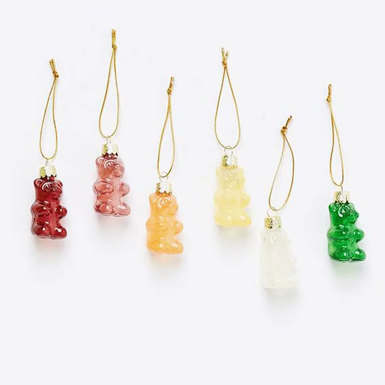 Custom designs glass bear Christmas ornamnent mouth blown handmade glass Christmas tree hanging ornaments