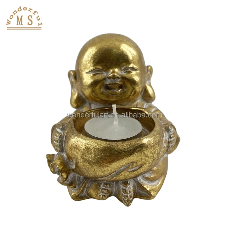 Small Customized Resin Chinese Style Maitreya Buddha Figurine candle holder gift tea light holder home desktop decoration