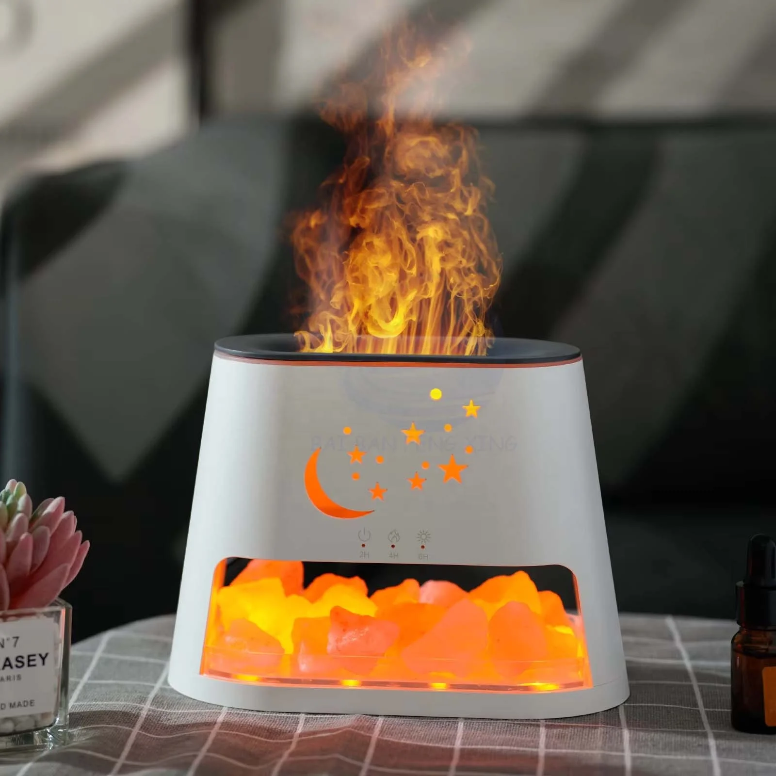 Natural Crystal Rock Salt Stone Ambient Lamp Bedroom Humidifier Colourful Flame Essential Oil Diffuser 4