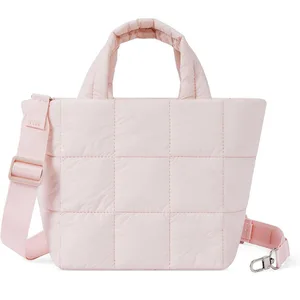 Women Quilted Grid Puffer Tote Bag Women Light Winter Down Cotton Padded Quilted Tote Bag Shoulder Handbag Purse
