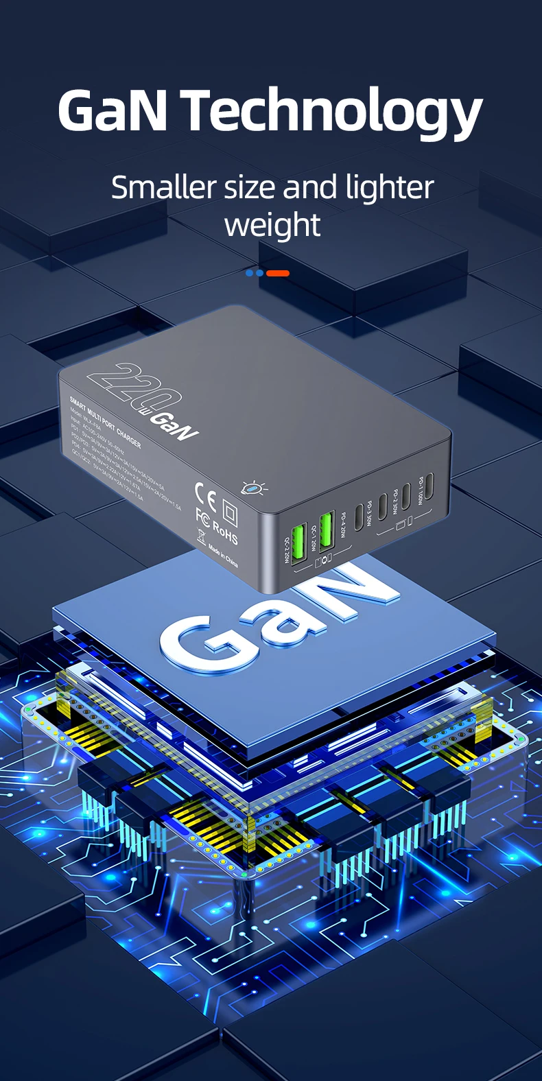 Multi-Port Portable GaN Desktop USB C Charging Station 100W Smart PD ...
