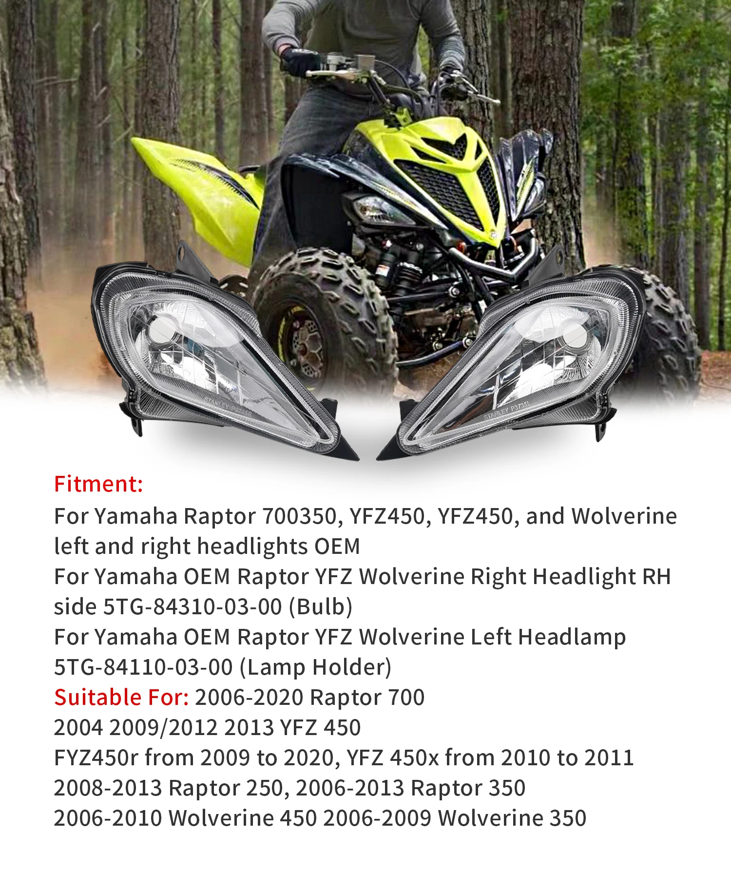 New Motorcycle assembly Headlights cover For YAMAHA Raptor700 350 YFZ450 2006-2021 UTV Accessories supplier