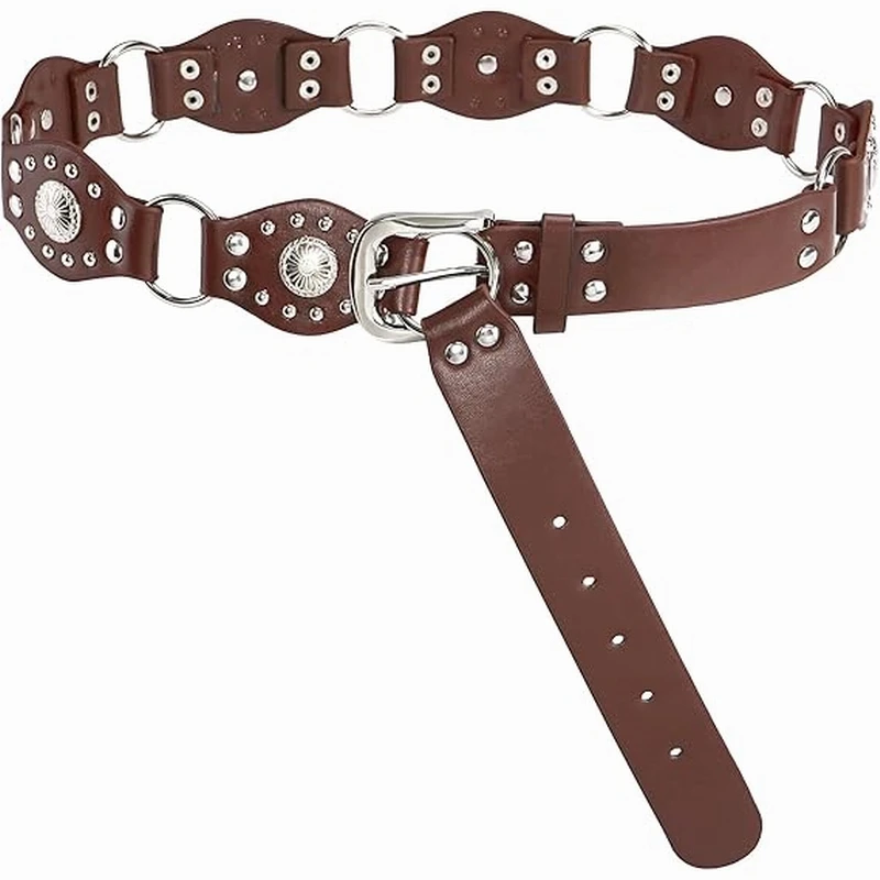 Women\'s Vintage Cowgirl Rivets Belt Western Leather Belts B-Coffee Style Dress SUOSDEY Western Leather Belts for Women Vintage Cowgirl  main image 3