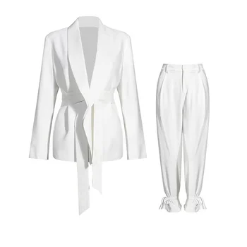 ANSZKTN White Suit Ladies Two Piece Set Blazer Fashion Sense Wide Leg Pants Elegant Blazers Suits for Women