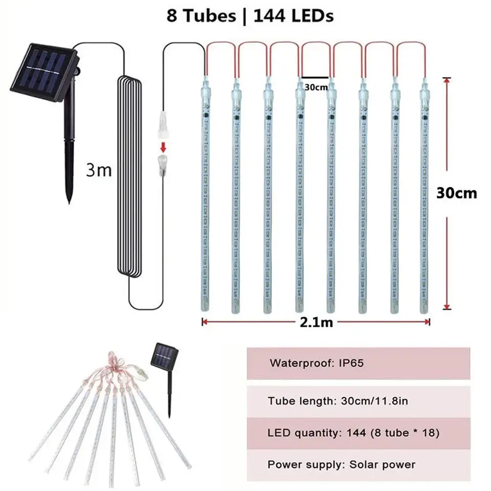 Waterproof solar rgb meteor snow shower falling rain drop christmas tree party led string storage garden lights outdoor decor supplier