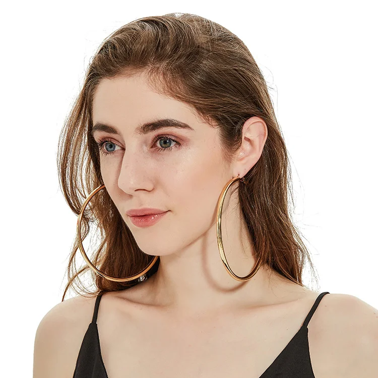 Gold Plated Big Earrings Stylish Lightweight Hoops