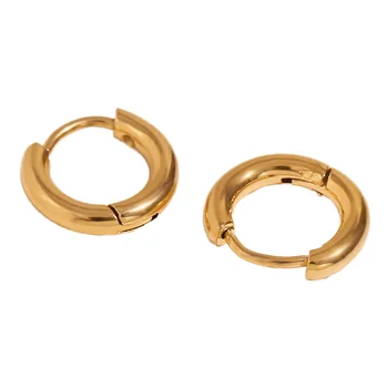 Golden surface retro, fashionable and simple stainless steel ear buckles, versatile round ring ear buckles