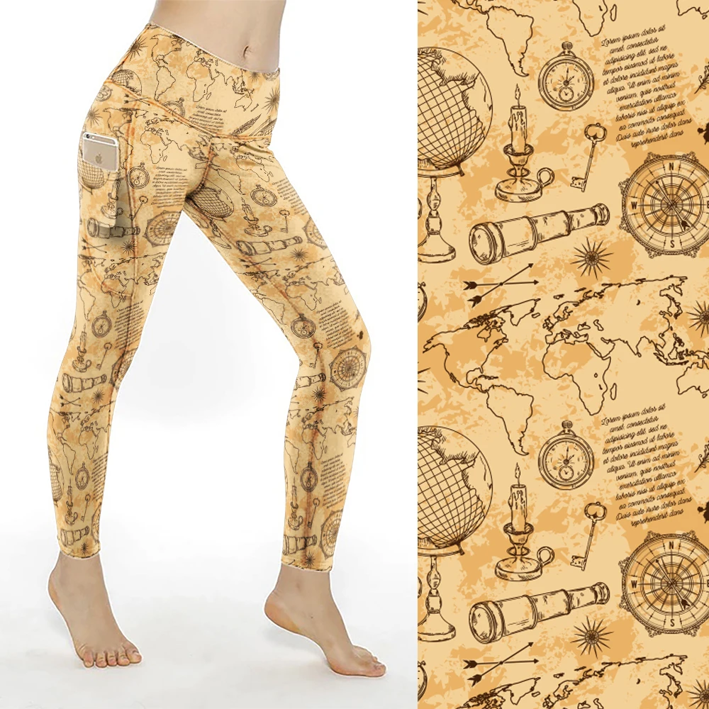 Low Moq Custom World Map Printed Leggings High Waist Buttery Soft Leggings With Pockets for Women