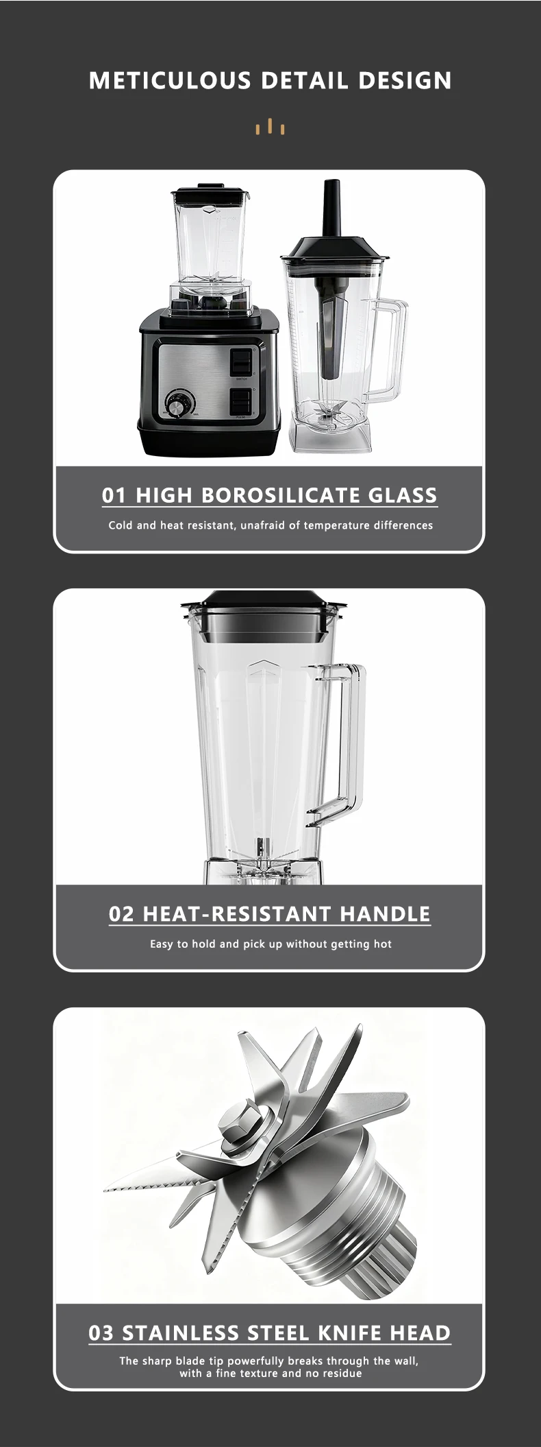 Silver Crest Blender 1500W 2L Large Capacity Commercial With Mixer Grinder Heavy Duty Machine Portable Ice Smoothie Blenders