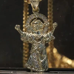 Wholesale Hip Hop Jewelry 14k 18k Gold Plated Sterling Silver Cubic Zircon Jesus Pendant Necklace for Men