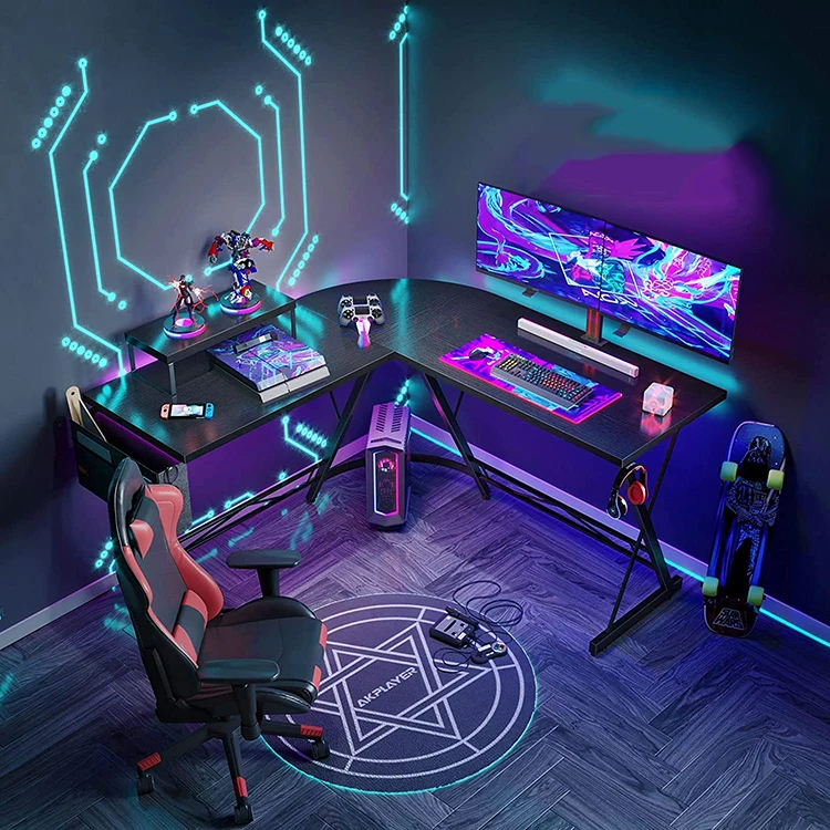 Vekin Furniture Professional Gamer Gaming Desk Oem Custom L Shape