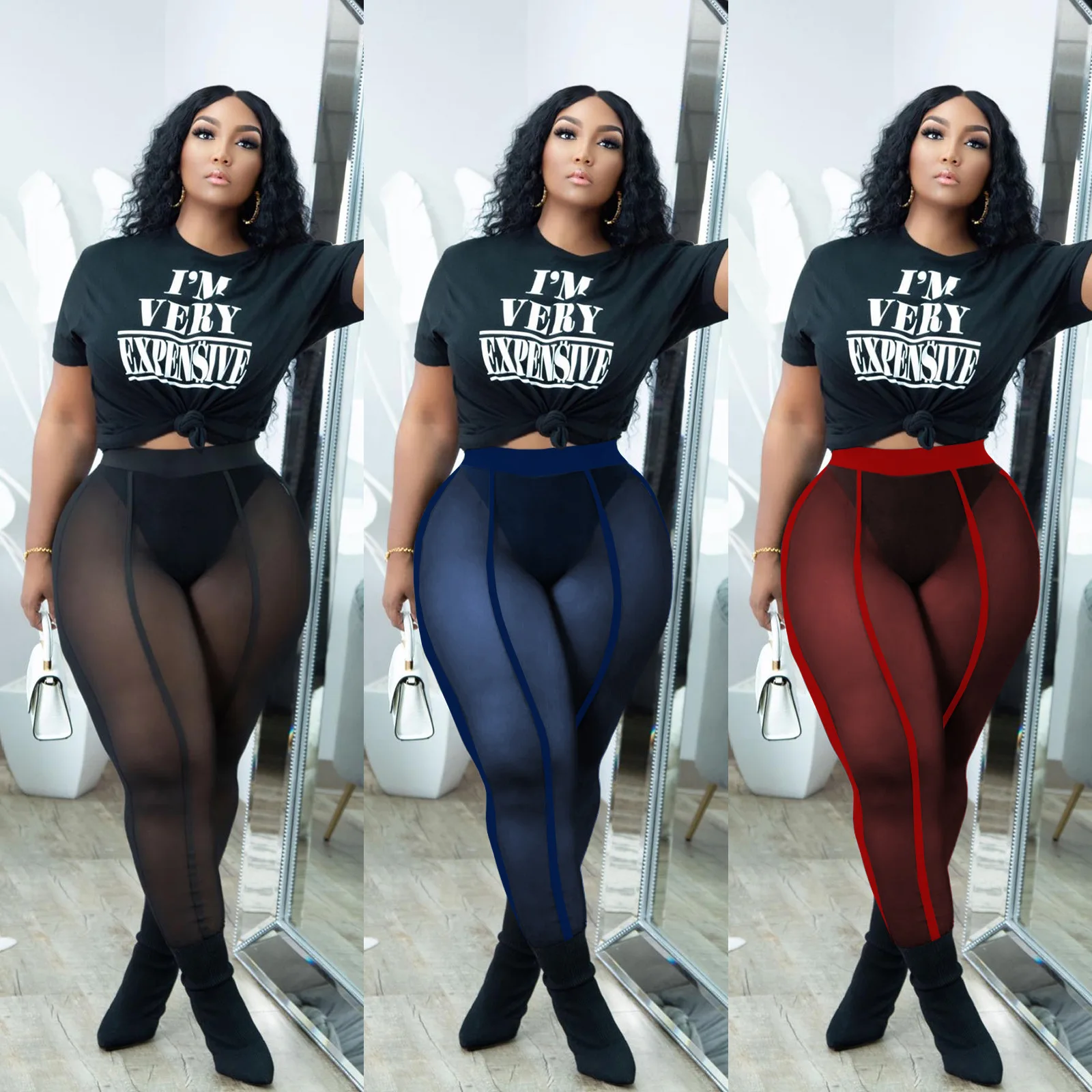 Sexy Sweat Mesh Pant Plus Size Women 