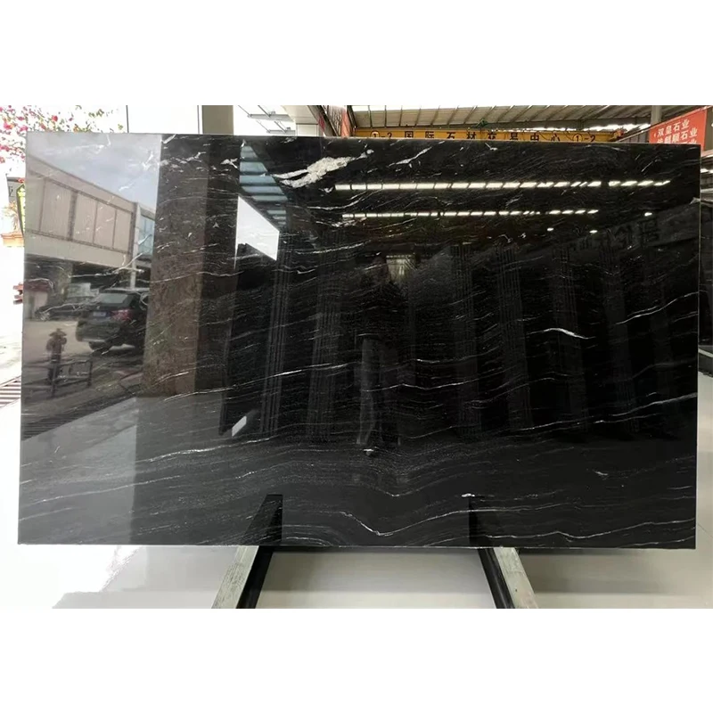 브라질리아 럭셔리 블랙 대리석 – 실내용 천연 석재(벽면, 바닥, 주방, 욕실, 세면대용), 유약 코팅 및 광택 마감 대리석