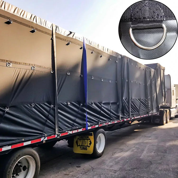 OEM UV Resistant Waterproof PVC Truck Side Curtain Cover Heavy Duty Truck Tarp Covers D-ring supplier