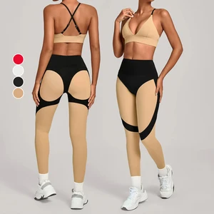 Custom Logo Breathable Activewear Color Contrast Quick Drying Yoga Bra Leggings Womens Running Naked Tight-Fitting Gym Sets