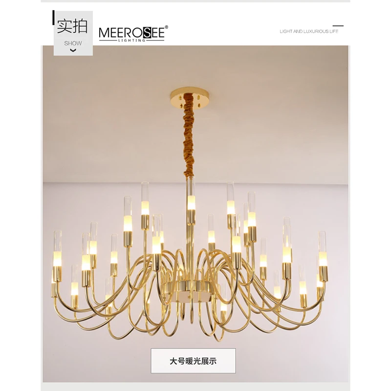 Meerosee Bamboo Light Chandeliers Gold Plated Iron Chandelier Lustres Modernes Contemporary Lighting MD86811