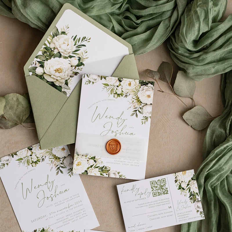 Custom Luxury Paper Invitation Card With Envelope Seal Finish Greeting Cards Invitation for Wedding details