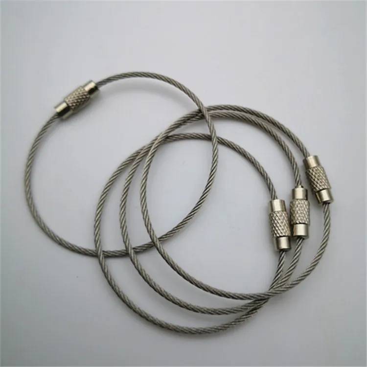 15CM New Nylon Coated Screw Stainless Steel Wire Rope Keychain Aircraft  Cable Key Ring Loops for Hanging Luggage Tags or ID Tags