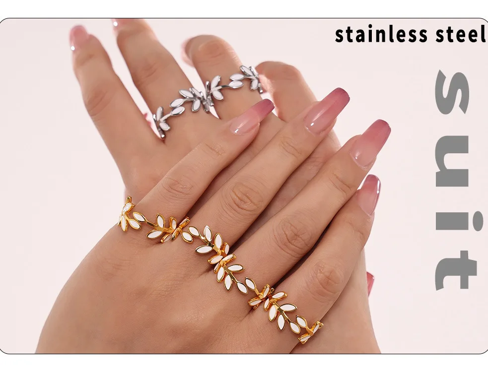 CH211 Factory Adjustable Index Finger Ring for Women Stainless Steel Tree Branches Leaves Dripped Oil Waterproof for Gift