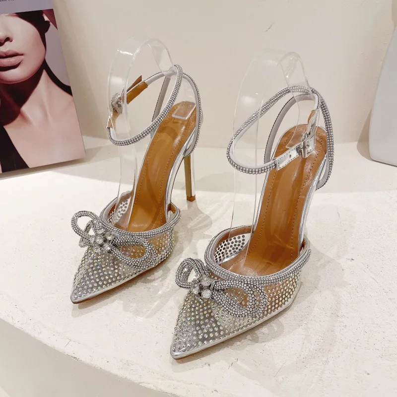 Sh10008a Summer PVC Transparent High Heeled Sandals Square Ankle Ladies  11cm Heels Shoes 2025