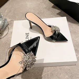 QuiteS 2026 Women's Elegant Open Toe Stiletto High Heels Rhinestone Slip-On Closure New Summer Party Style Outdoor-Style Shoes