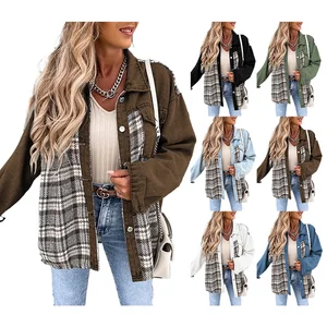 2026 Fashion Casual Plaid Denim Jean Patchwork Chaquetas Vaqueras Shirt Jacket for Women Button Trendy Jackets