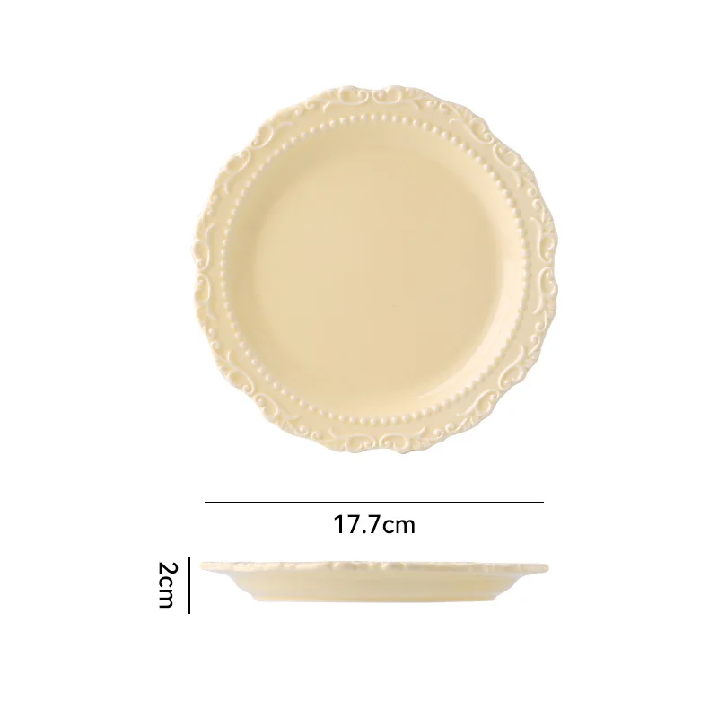 ins relief ceramic tableware set retro style dinner plate western dinner plate dish palace style cream color ceramic plate