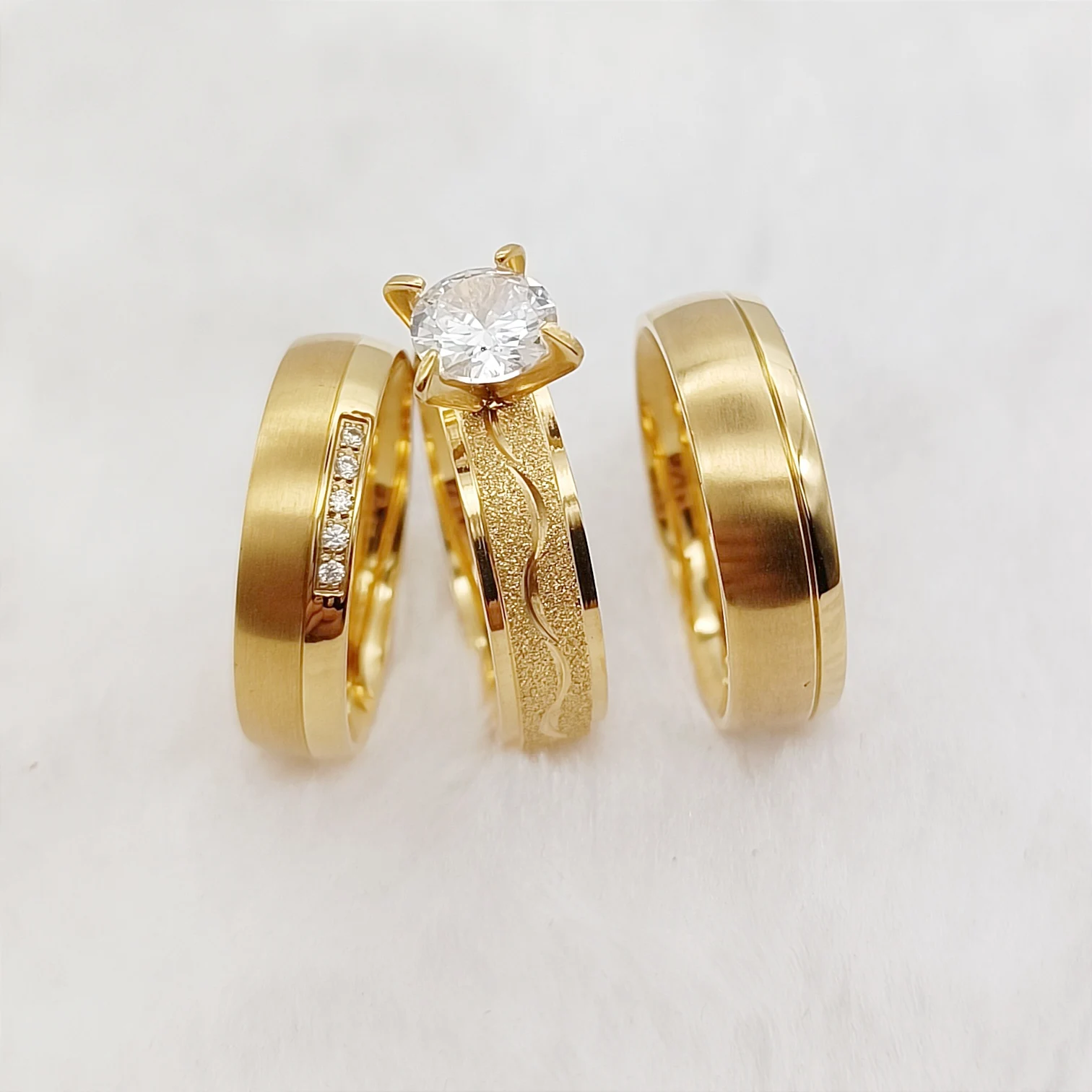 3pcs Bridal Promise Wedding Engagement Rings 24k Gold Plated